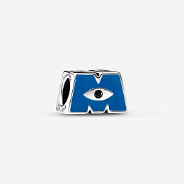 Disney Pixar Monsters Inc logo sterling silver charm with blue enamel and black crystal