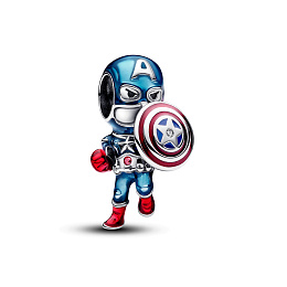 Marvel Captain America sterling silver charm with clear and red cubic zirconia, red and blue enamel
