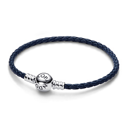 Blue leather bracelet with sterling silver clasp