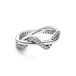 Double wave sterling silver ring with clear cubic 