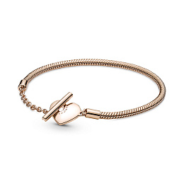 Snake chain 14k rose gold-plated T-bar heart bracelet /589285C00-17
