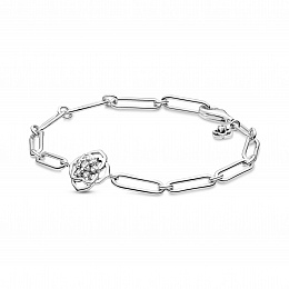 Rose flower sterling silver bracelet withclear cubic zirconia /599409C01-18