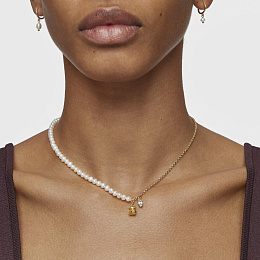 SILVER GOLD PLATED CHOKER PEARL TOPAZ