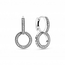 Pandora logo and circles sterling silverhoop earrings with clearcubic zirconia /299052C01