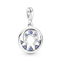 Moon and rays sterling silver medallion withstellar blue crystal /799669C01