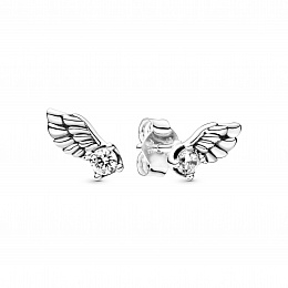 Angel wing sterling silver stud earrings withclear
