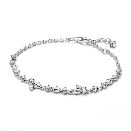 Herbarium cluster sterling silver bracelet with clear cubic zirconia