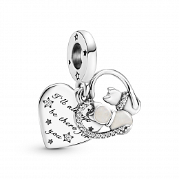 Cats and heart sterling silver dangle with clearcubic zirconia andshimmering silverenamel /799546C01