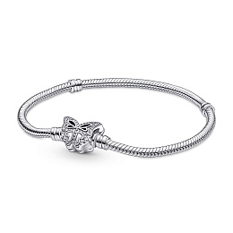 Snake chain sterling  silver bracelet with butterfly clasp with  clear cubic zirconia