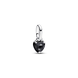 Heart sterling silver mini dangle with black crystal and black enamel