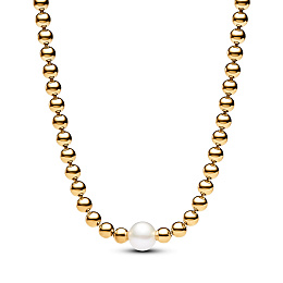 14k Gold-plated collier with white treated freshwater cultured pearl and cubic zirconia