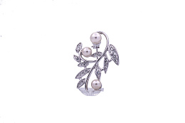 Brooch Leaf Pearl rhod. crystal