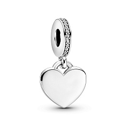 Engravable heart sterling silver dangle with clear cubic zirconia