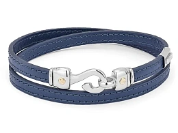 Blue leather bracelet with stainless steel hook an