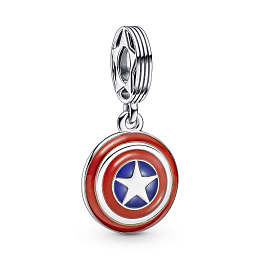 Marvel Captain America Shield sterling silver dangle with blue and red enamel