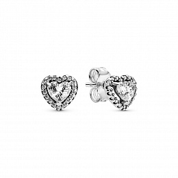 Heart sterling silver stud earrings with clearcubi