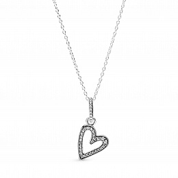 Heart sterling silver pendant with clear cubic zirconia and necklace/Серебряная подвеска с чистым ку