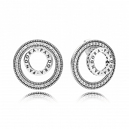 PANDORA logo silver earrings with clear cubic zirconia/Серебряные серьги с логотипом PANDORA и чисты