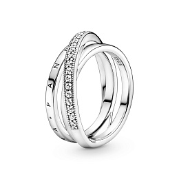 Pandora logo sterling silver ring with clearcubic zirconia