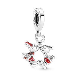 Disney Minnie and Mickey Mouse kissing sterling silver dangle with red enamel/Серебряная подвеска-ша