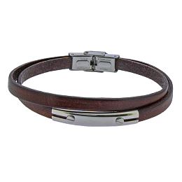 Stainless steel and double brown leather bracelet 