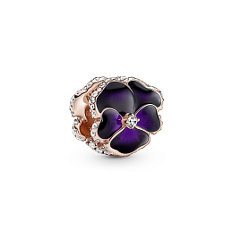 Pansy 14k rose gold-plated charm with clear cubic zirconia,shaded blue and violet