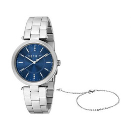 ESPRIT Women Watch, Silver Color Case, Dark Blue Dial, Stainless Steel Metal Bracelet, 3 Hands, 3 AT