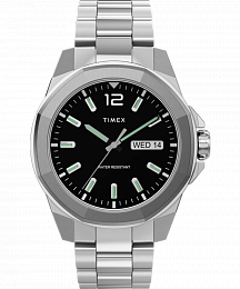 Men's 44mm Silver-tone Case Black Dial Stainless S