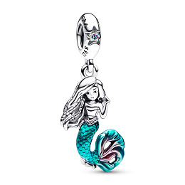 Disney The Little Mermaid Ariel sterling silver dangle with auro borealis clear cubic zirconia, tran