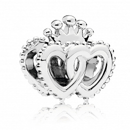 Interlocked crowned hearts silver charm/Серебряный шарм 