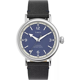 Standard 40mm Silver-tone Case Blue Dial Black Leather Strap