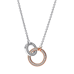 Pandora logo intertwined circle sterling silver and 14k rose gold-plated collier with clear cubic zi
