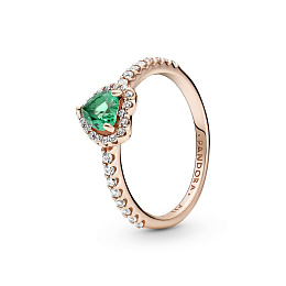 Heart 14k rose gold-plated ring with green crystal and clear cubic zirconia /188421C03-54