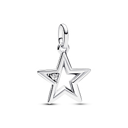 Star sterling silver medallion with clear cubic zirconia