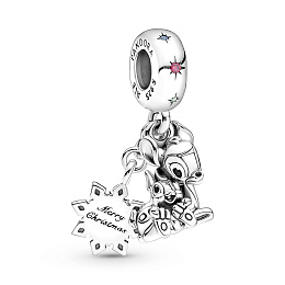 Disney Bambi and Thumper sterling silver dangle with red and fancy light blue cubic zirconia