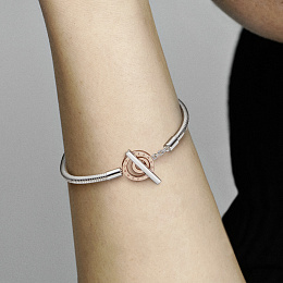 Snake chain sterling silver and 14k rose gold-plated toggle bracelet