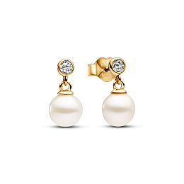 14k Gold-plated drop Earrings with white treated freshwater cultured pearl and clear cubic zirconia