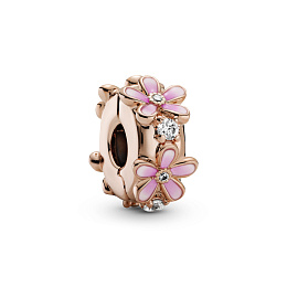 Daisy Pandora Rose clip with clear cubiczirconia and shadedpink enamel andsilicone grip