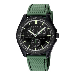 ESPRIT Women Watch, Black Color Case, Black Dial, Green Silicone Strap, Multi- Function, 5 ATM