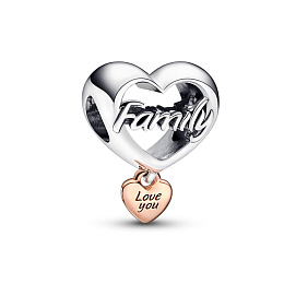 Family heart sterling silver and 14k rose gold-pla