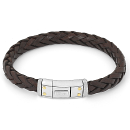 Steel bracelet with brown leather and closing with