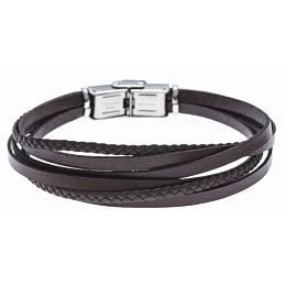 Stainless steel and leather bracelet with multi-st