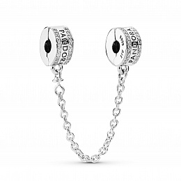 PANDORA logo silver safety chain with clear cubic