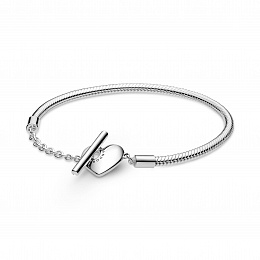 Snake chain sterling silver T-bar heartbracelet /599285C00-19