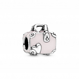 Suitcase silver charm with pink enamel/Серебряный шарм с розовой эмалью
