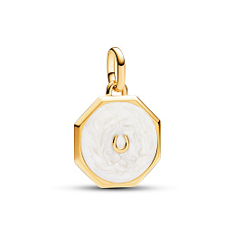 Horseshoe octagon 14k gold-plated medallion with shimmering white enamel