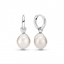 Sterling silver hoop earrings with baroquewhite freshwatercultured pearl