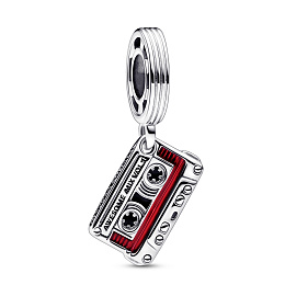 Marvel cassette tape sterling silver dangle with black and transparent red enamel
