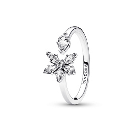 Herbarium cluster sterling silver open ring with clear cubic zirconia