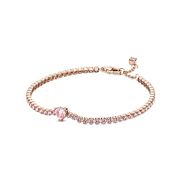 Heart 14k rose gold-plated tennis bracelet with orchid /580041C01-18